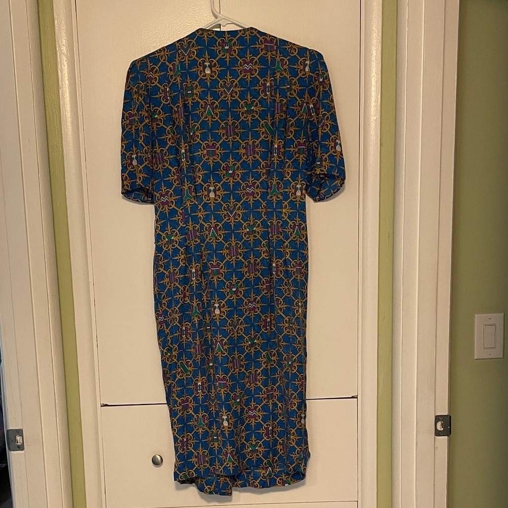 Adrianna Papell Blue and Gold Patterned Midi Dress - Picture 5 of 6